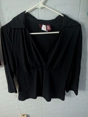Merona Black Long-Sleeve Button Down Wrap-Front Top